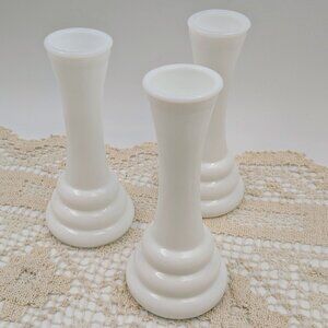 Sweet Bundle of 3 Vintage Randall Milk Glass "Beehive" Bud Vases